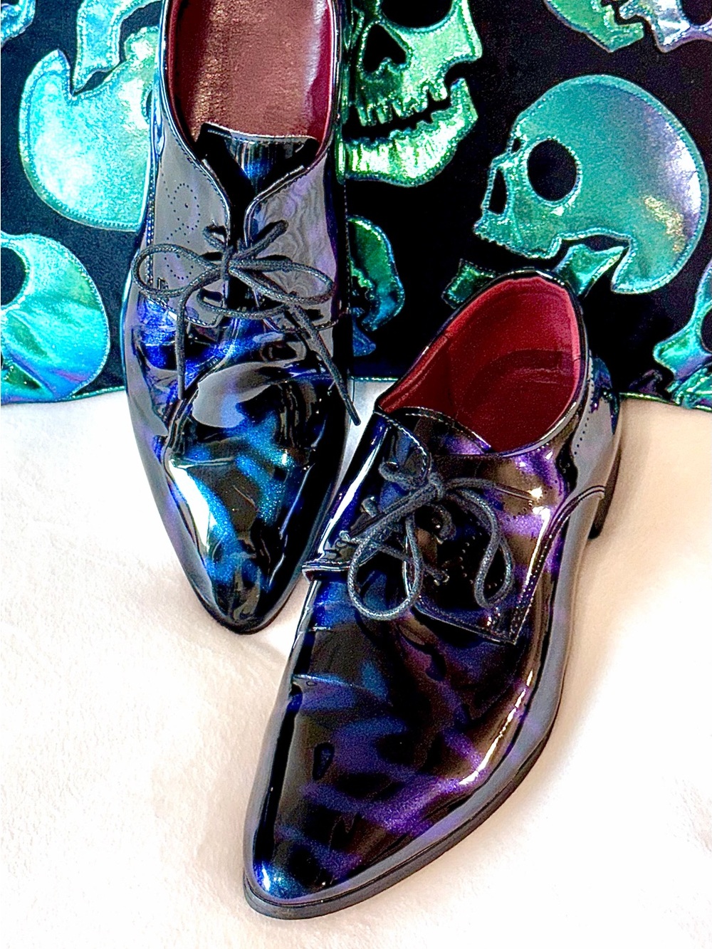 Jeffery West Iridescent Patent Leather Derby Oxfords Purple Blue 270 (US 9)